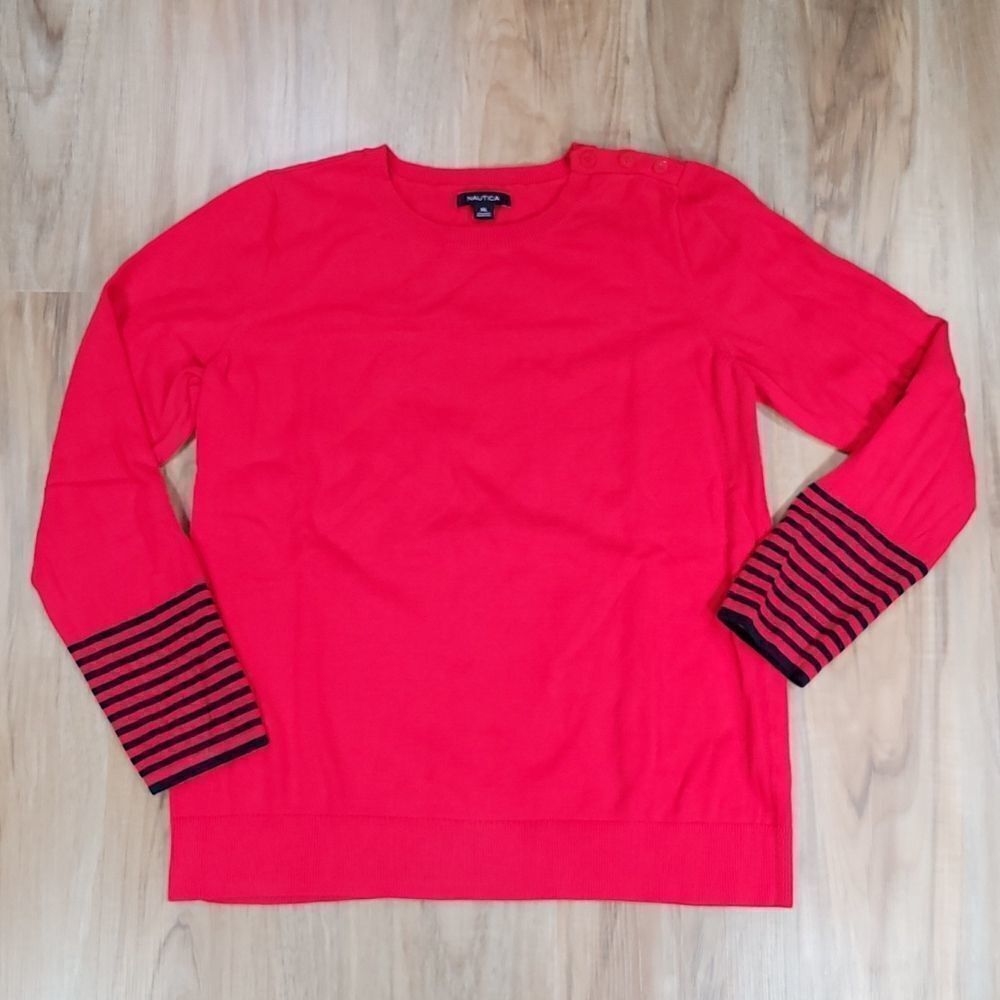 🔹️Nautica Red & Black Stripe Long Sleeve Sweater XLarge